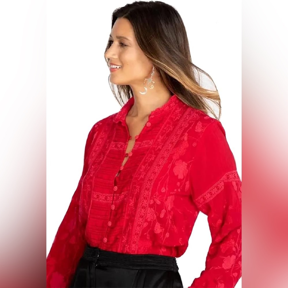 Johnny Was Arwen  Red Lace Women's Longsleeves Top size medium